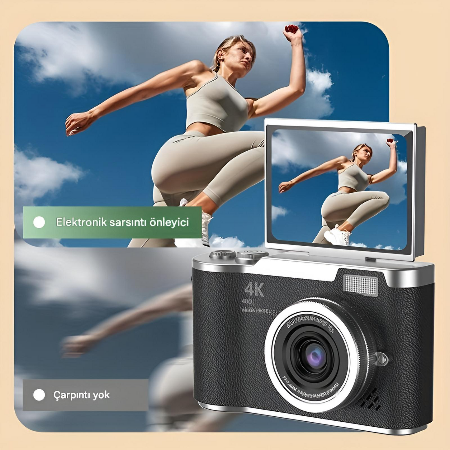 4K Ultra HD Dijital Kamera – 48MP, Çevrilebilir Ekran, Profesyonel Vlog & Fotoğraf Makinesi