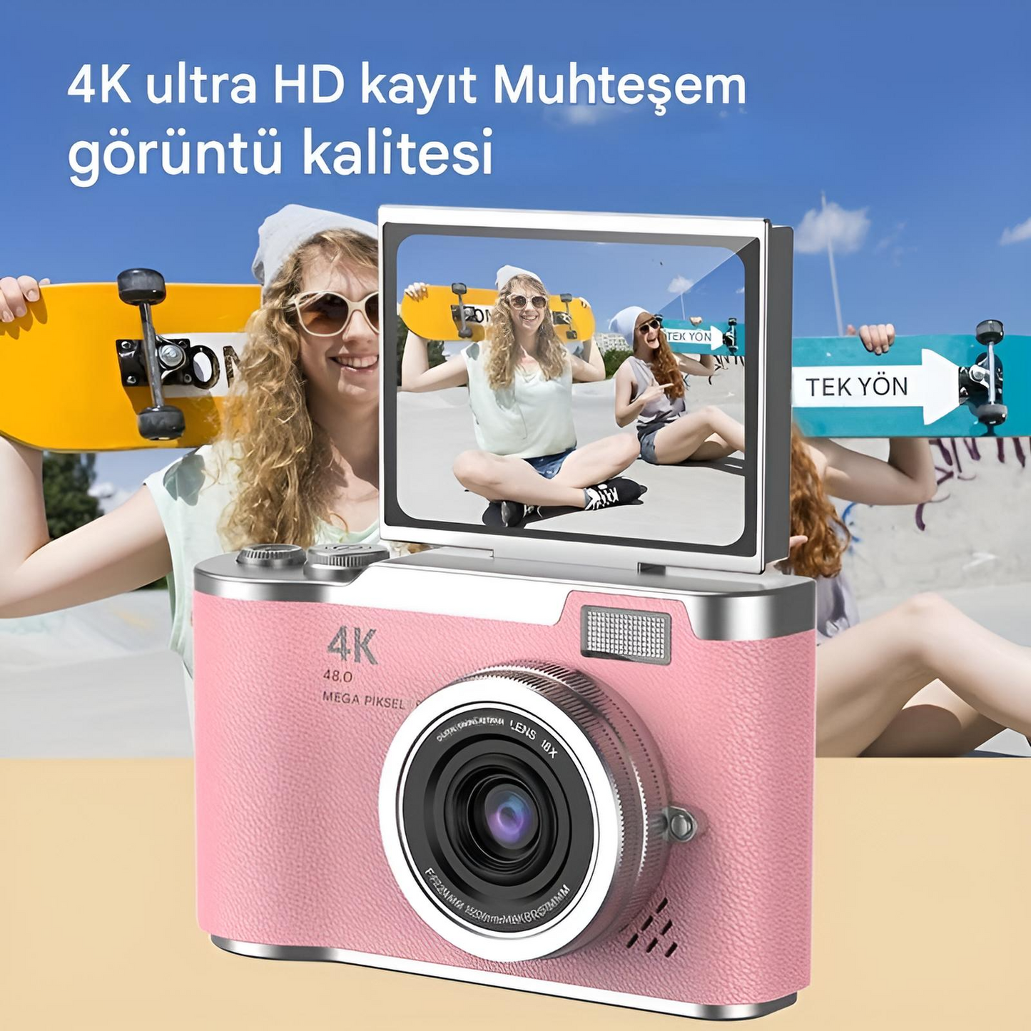 4K Ultra HD Dijital Kamera – 48MP, Çevrilebilir Ekran, Profesyonel Vlog & Fotoğraf Makinesi