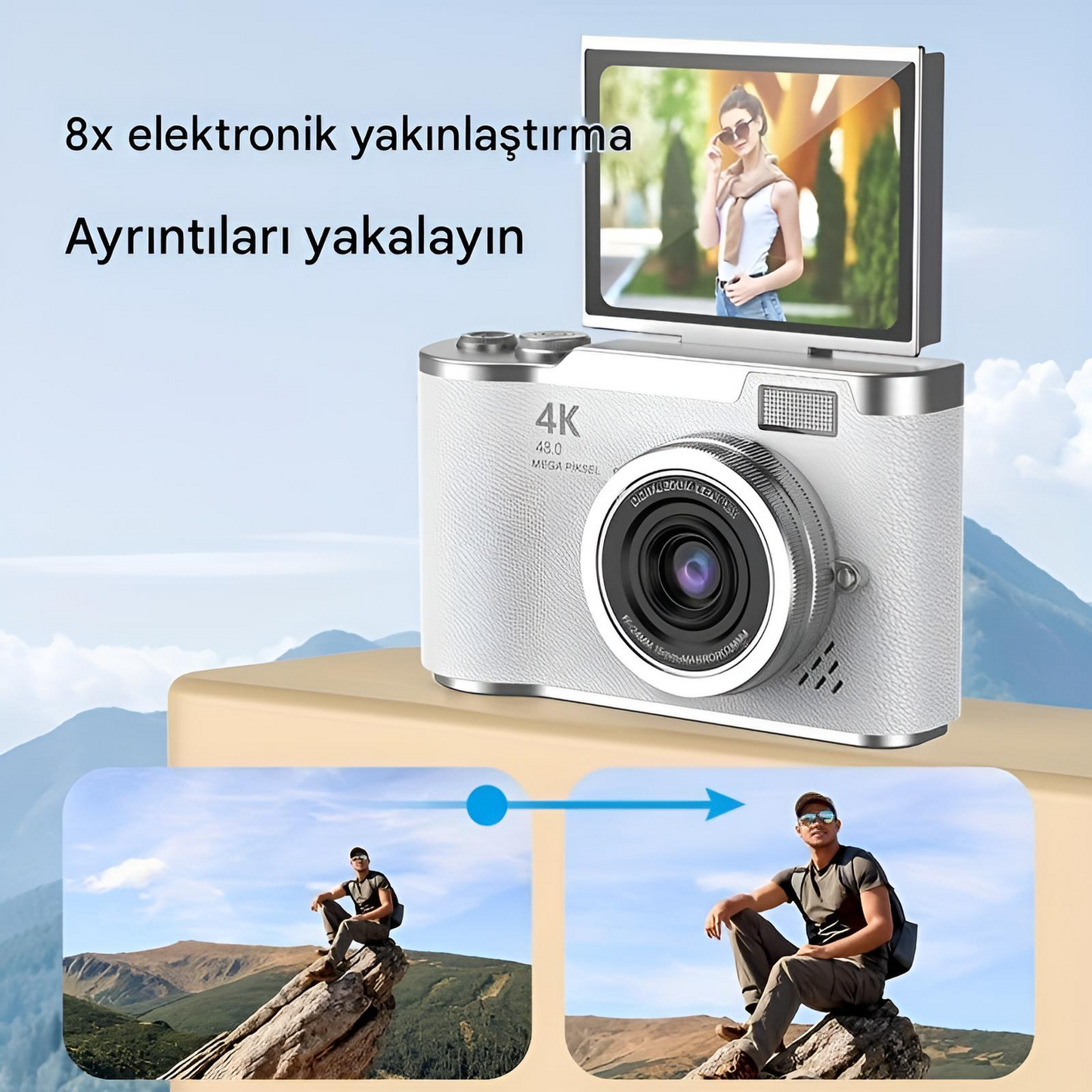 4K Ultra HD Dijital Kamera – 48MP, Çevrilebilir Ekran, Profesyonel Vlog & Fotoğraf Makinesi