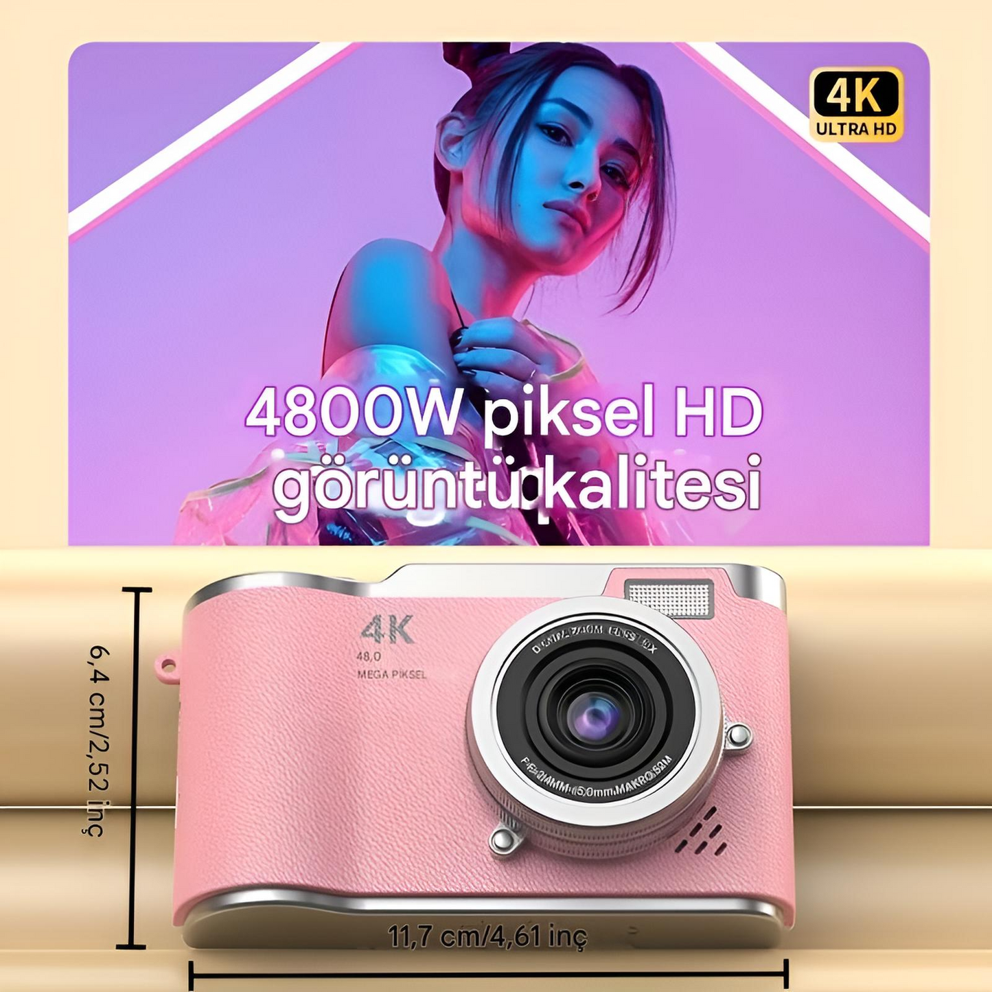4K Ultra HD Dijital Kamera – 48MP, Çevrilebilir Ekran, Profesyonel Vlog & Fotoğraf Makinesi