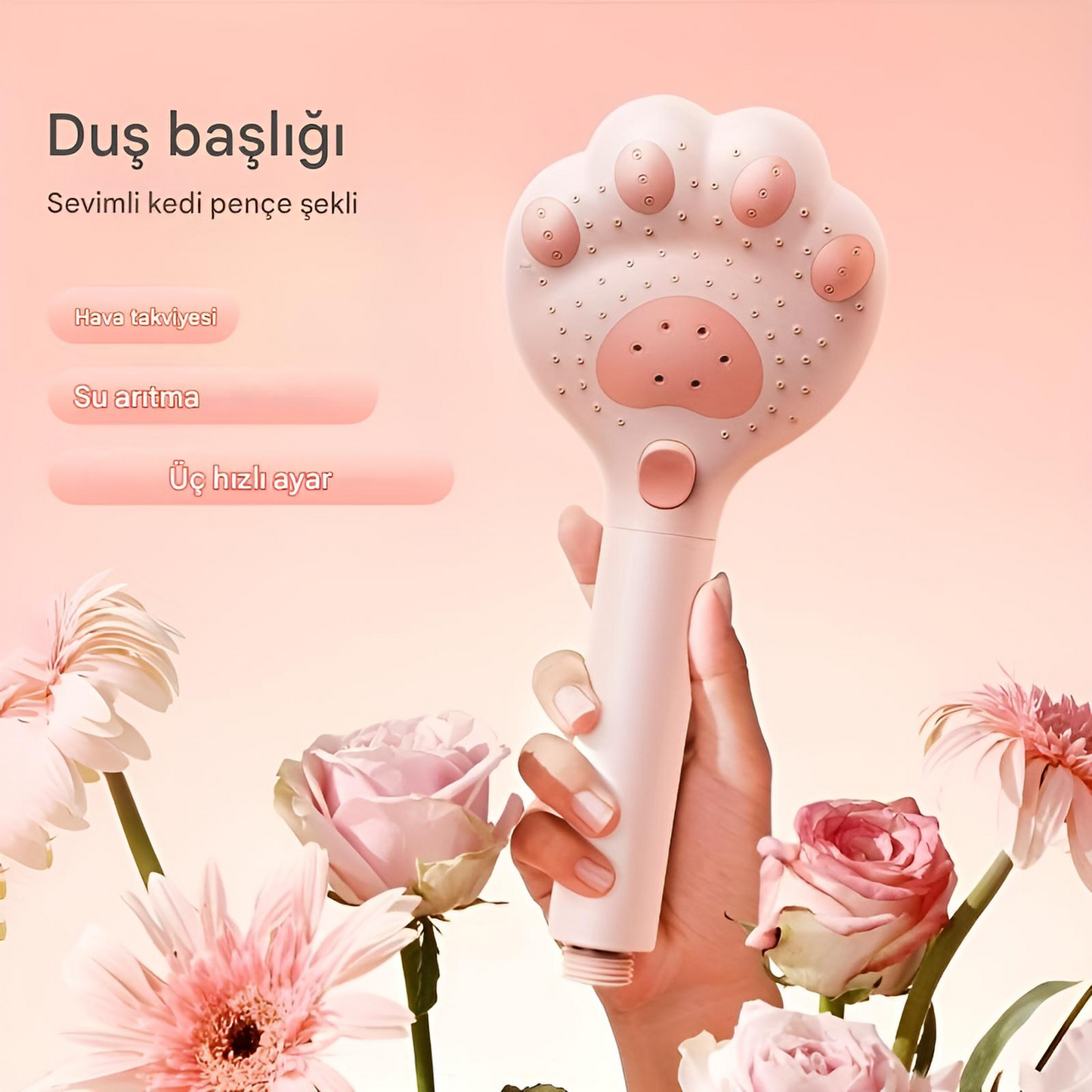 🐾 Sevimli Kedi Pati Duş Başlığı – Filtreli & 3 Modlu