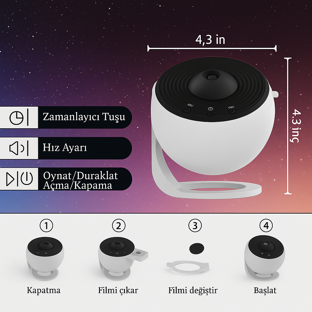 360° HD Galaxy Projektör | Odanızı Uzaya Dönüştürün