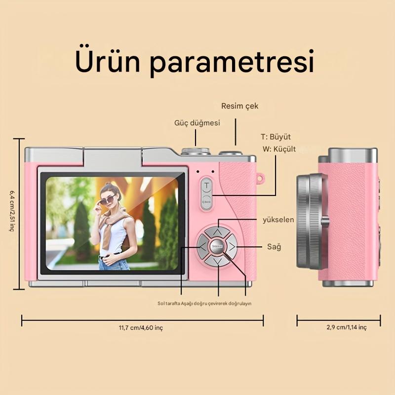 4K Ultra HD Dijital Kamera – 48MP, Çevrilebilir Ekran, Profesyonel Vlog & Fotoğraf Makinesi
