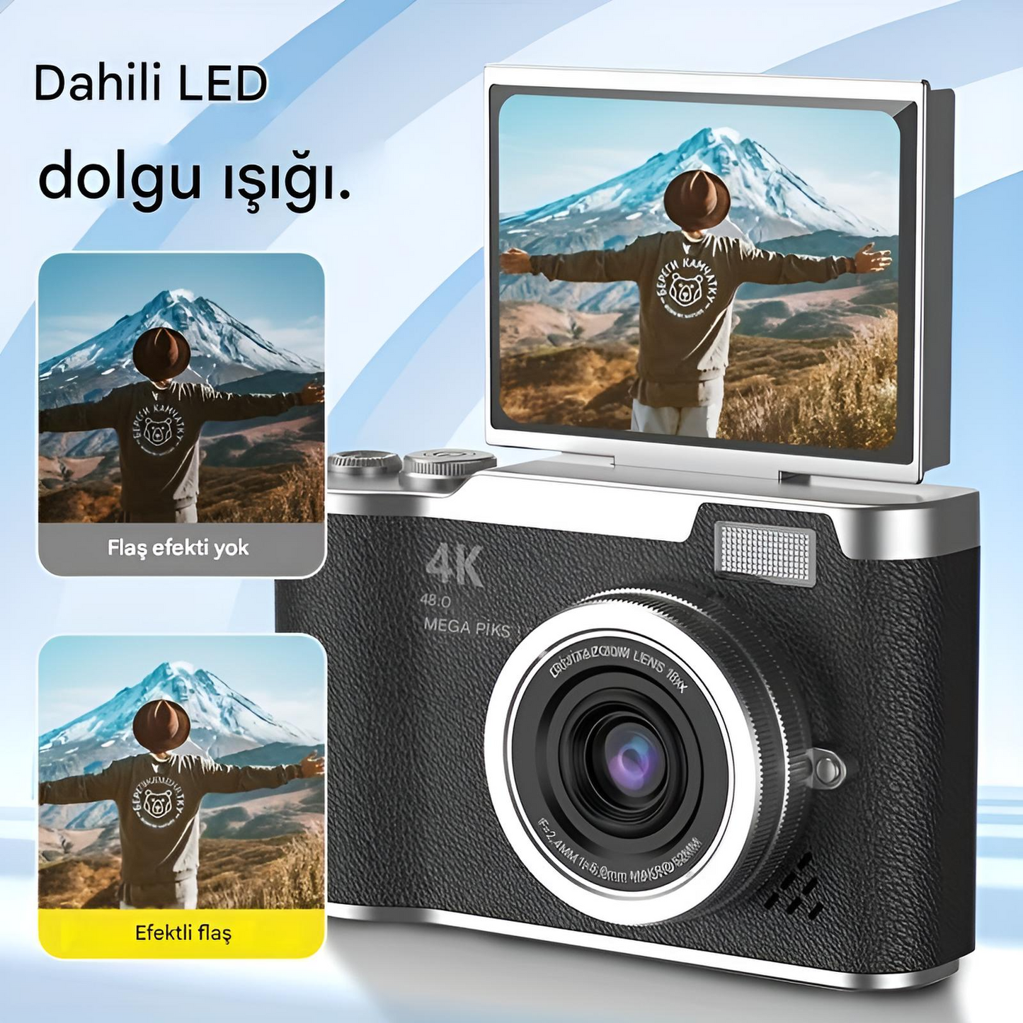 4K Ultra HD Dijital Kamera – 48MP, Çevrilebilir Ekran, Profesyonel Vlog & Fotoğraf Makinesi