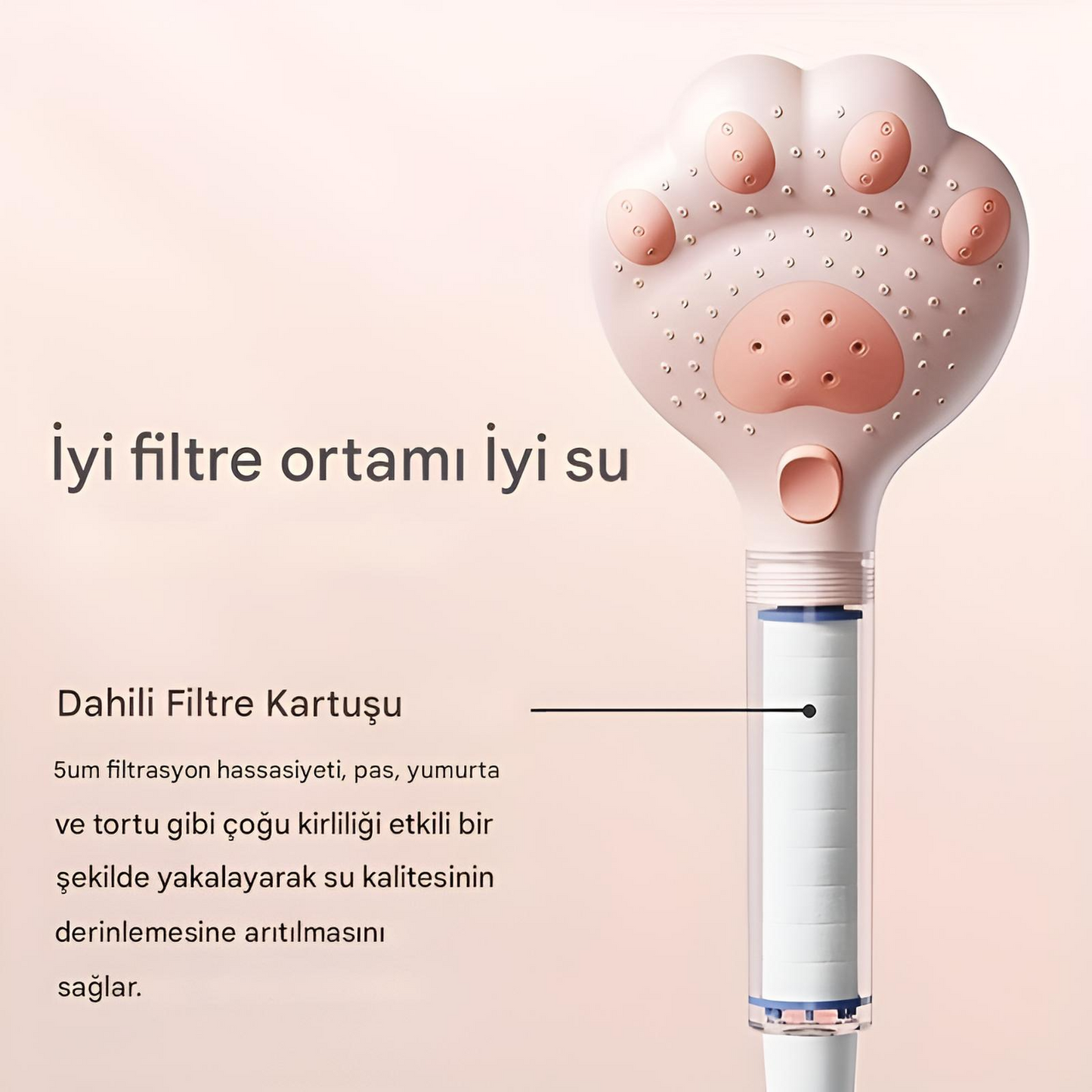 🐾 Sevimli Kedi Pati Duş Başlığı – Filtreli & 3 Modlu