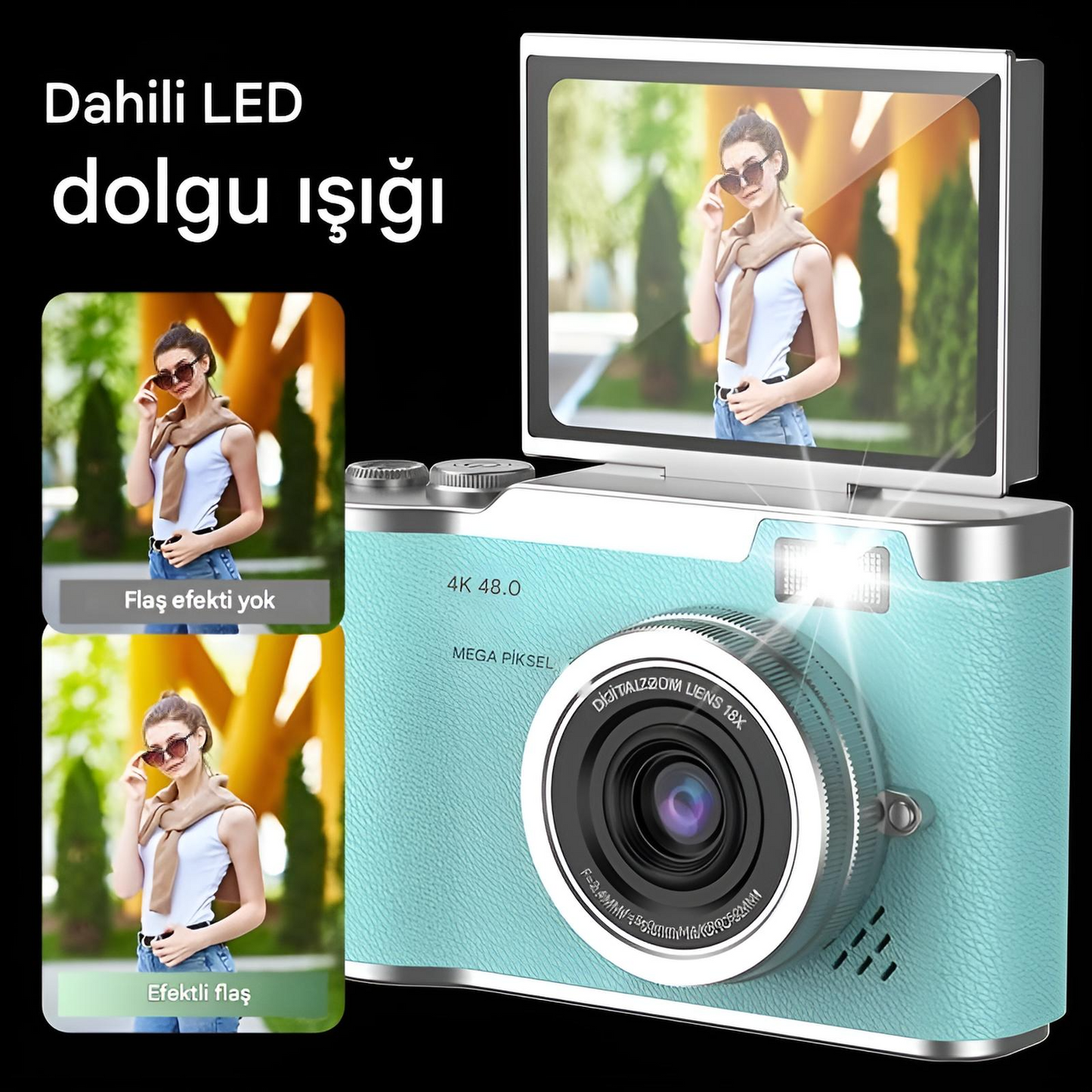 4K Ultra HD Dijital Kamera – 48MP, Çevrilebilir Ekran, Profesyonel Vlog & Fotoğraf Makinesi