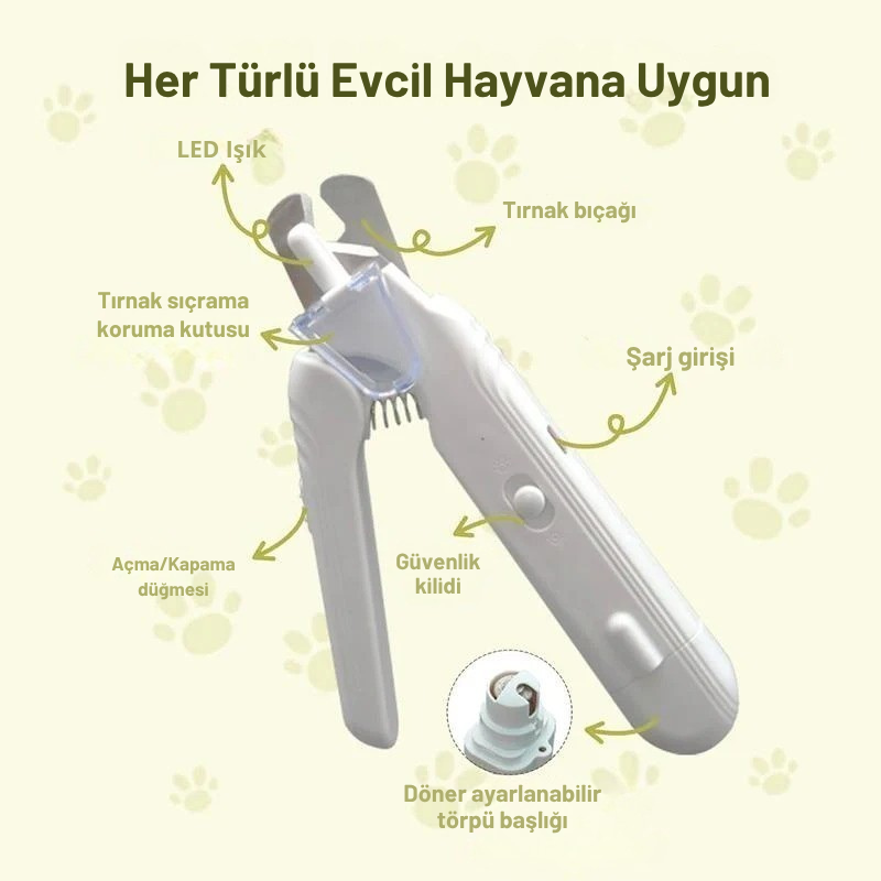 PawTrim™ 3'ü 1 Arada LED Işıklı Sessiz Tırnak Kesme & Törpü Seti (Kedi & Köpekler için)