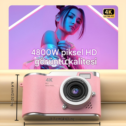 4K Ultra HD Dijital Kamera – 48MP, Çevrilebilir Ekran, Profesyonel Vlog & Fotoğraf Makinesi