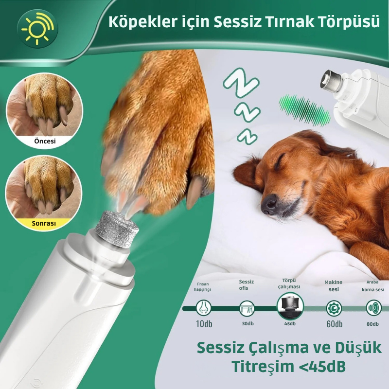 PawTrim™ 3'ü 1 Arada LED Işıklı Sessiz Tırnak Kesme & Törpü Seti (Kedi & Köpekler için)