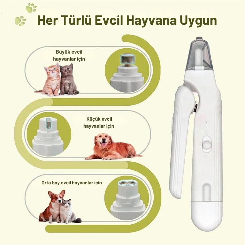 PawTrim™ 3'ü 1 Arada LED Işıklı Sessiz Tırnak Kesme & Törpü Seti (Kedi & Köpekler için)