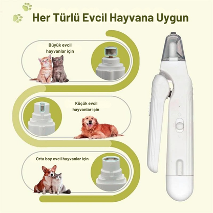 PawTrim™ 3'ü 1 Arada LED Işıklı Sessiz Tırnak Kesme & Törpü Seti (Kedi & Köpekler için)