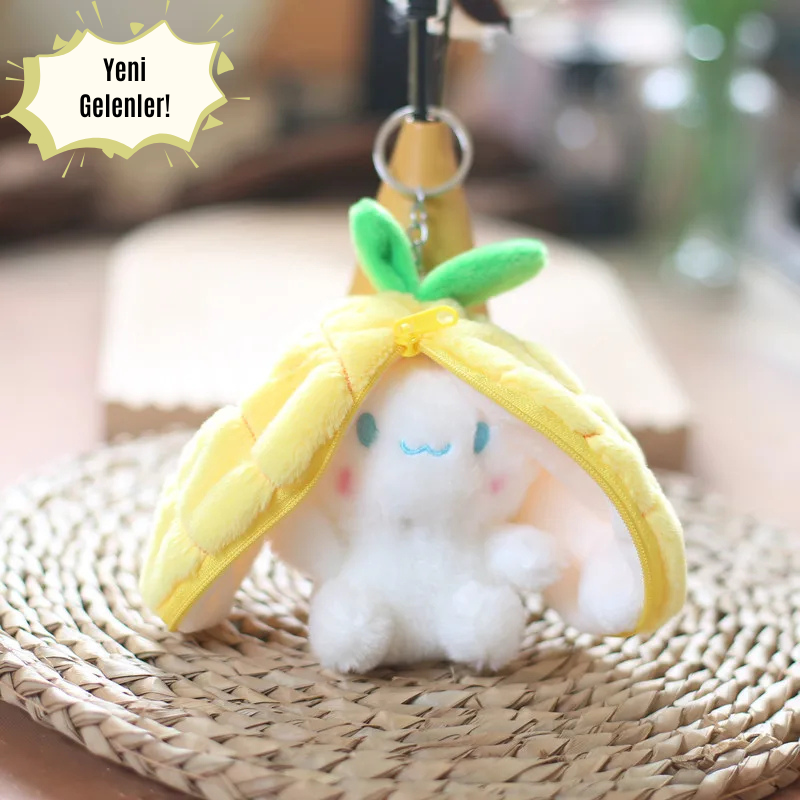 🌈 Meyve Kostümlü Peluş Anahtarlık – Şirin Tavşan Sürprizi 🐰🍓🍍🍊🍇
