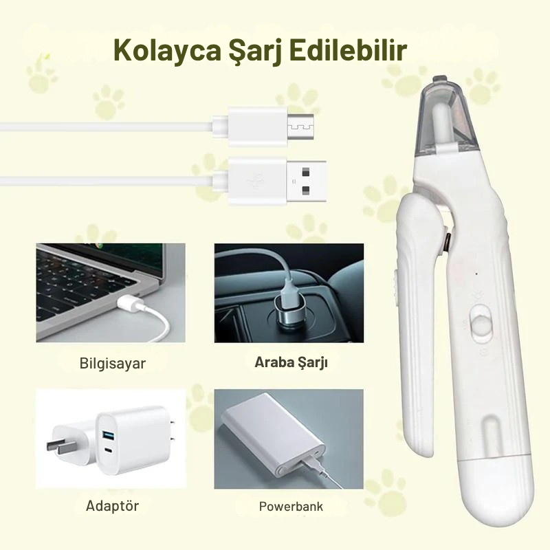 PawTrim™ 3'ü 1 Arada LED Işıklı Sessiz Tırnak Kesme & Törpü Seti (Kedi & Köpekler için)