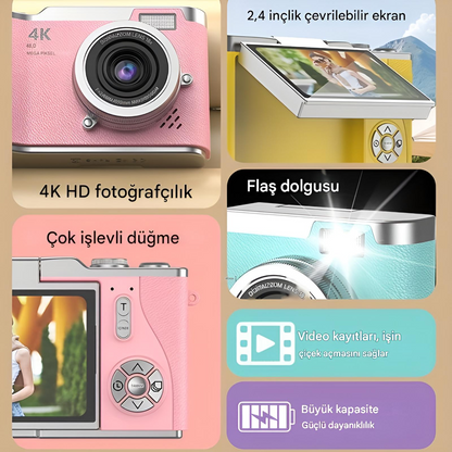 4K Ultra HD Dijital Kamera – 48MP, Çevrilebilir Ekran, Profesyonel Vlog & Fotoğraf Makinesi