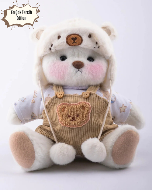 Peluş Ayıcık Kıyafet Seti – Şapkalı Tulum Kostüm (Oyuncak Dahil Değildir)